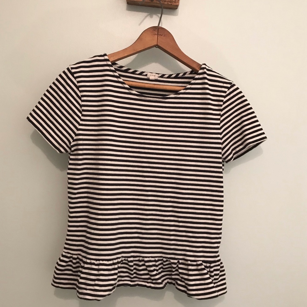 J CREW - Black and White Stripped Peplum Tee